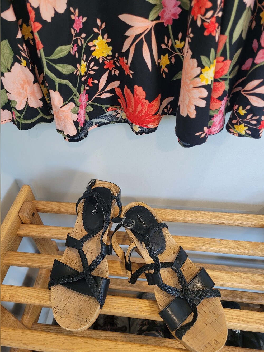 BareTraps Black Braided Strap Wedge Sandals
